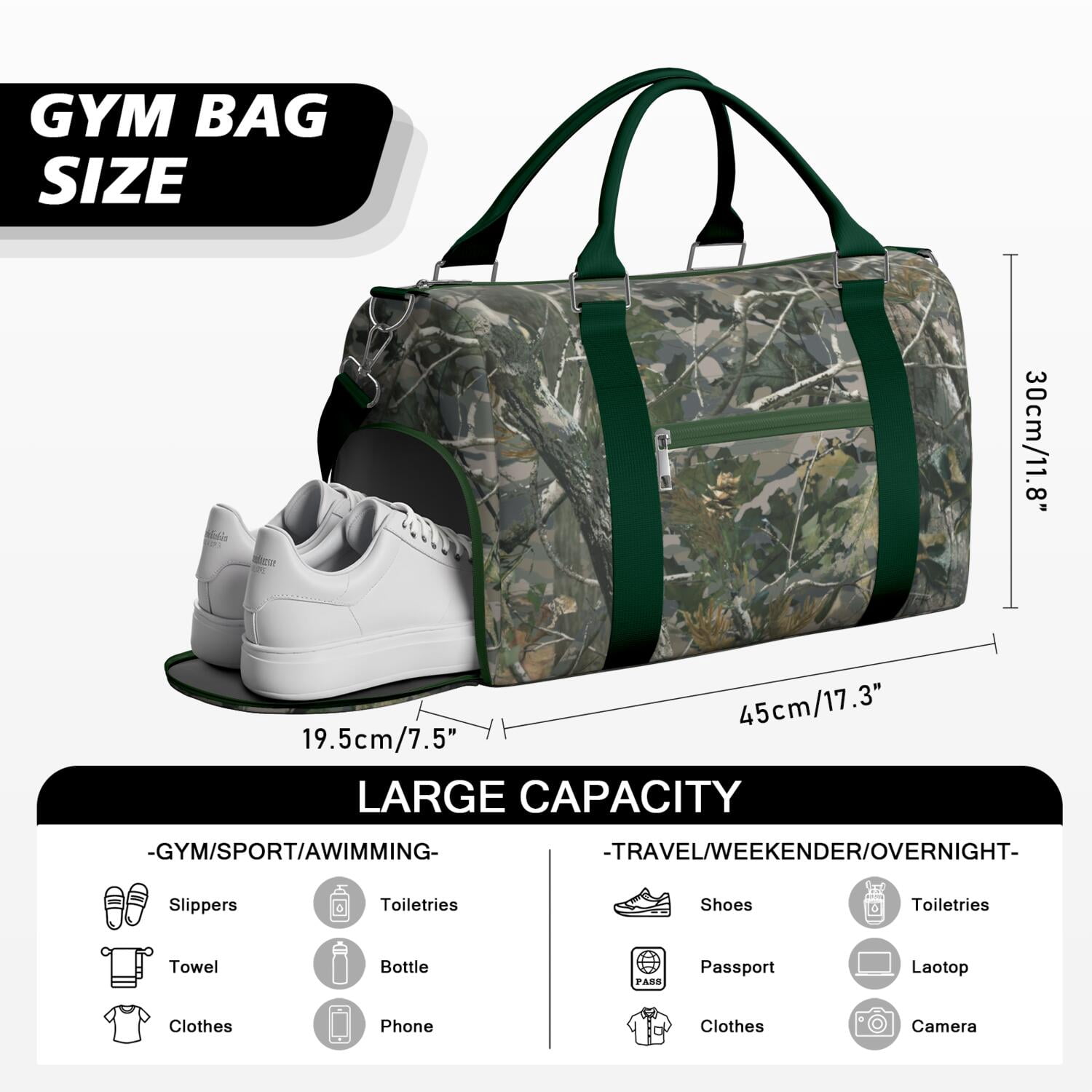 Camo Mens Gym Tote Duffle Bag with Wet Pocket & Shoe Compartment, Travel Duffel Bag Overnight Weekender Hospital Tote Girls Workout Carry on Bag with Luggage Sleeve
