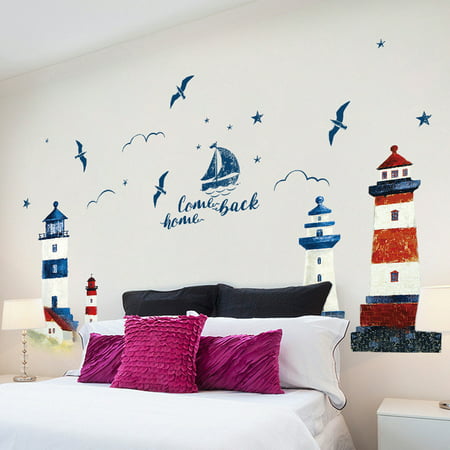 Sea Sailboat Lighthouse Wall Stickers Background Decoration Bedroom Living Room Wallpaper Art Decals Sticker Canada - Lighthouse Wall Sticker