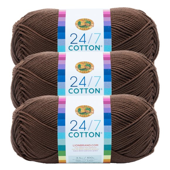 Fil Lion Brand 24/7 Cotton® Fil de Coton #4 Moyen 140g/273m 3-Paquete