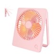 thumbnail image 1 of Ventilador de mesa portátil con luz LED, 3 velocidades, batería recargable y soporte ajustable de 180°, ideal para hogar, oficina o viaje, color rosa., 1 of 6