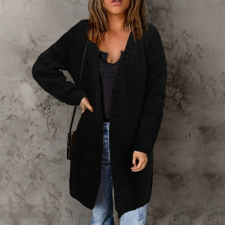 

Lightweight Cardigans For Women Elegant Comfy Fall Knit Solid Color Long Cardigan Black M