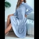 thumbnail image 5 of Vestido Camisero Informal de 3/4 para Mujer, con Botones, Cuello en V, Cuello Escalonado, Holgado y Azul S, 5 of 9