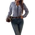 thumbnail image 3 of Wassery Women Casual Shirts Tops V-Neck Long Sleeve Stripe Pattern Loose Fit Blouse Tops Female Button Down Business Tees Fall Clothing, 3 of 8