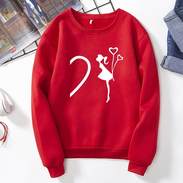 Puntoco Pareja Estampado Plus Terciopelo Manga Larga Cuello Redondo Jersey Sudadera top (Unisex) Puntoco Puntoco-3313
