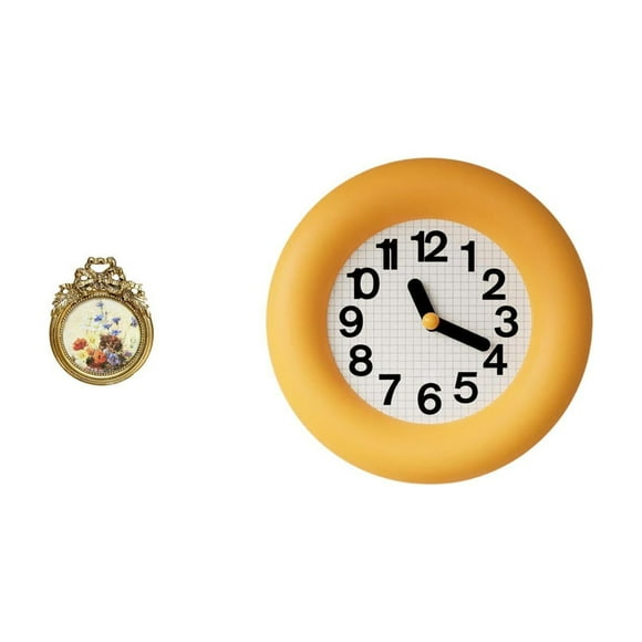 Marco de fotos redondo,Pequeño cuadro dorado vintage para la pared,Marco de fotos redondo decorativo de resina con ornamentos,Reloj de pared,Reloj de pared redondo moderno y silencioso para