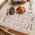 thumbnail image 3 of Easter Pink Placemats Set of 12 Cute Rabbits Spring Daisy Eggs Rustic Plants Place Mats Indoor Wipeable Table Mats Washable Dining Table Placemats for Kitchen Holiday Party Home Decor 13x19 Inch, 3 of 9