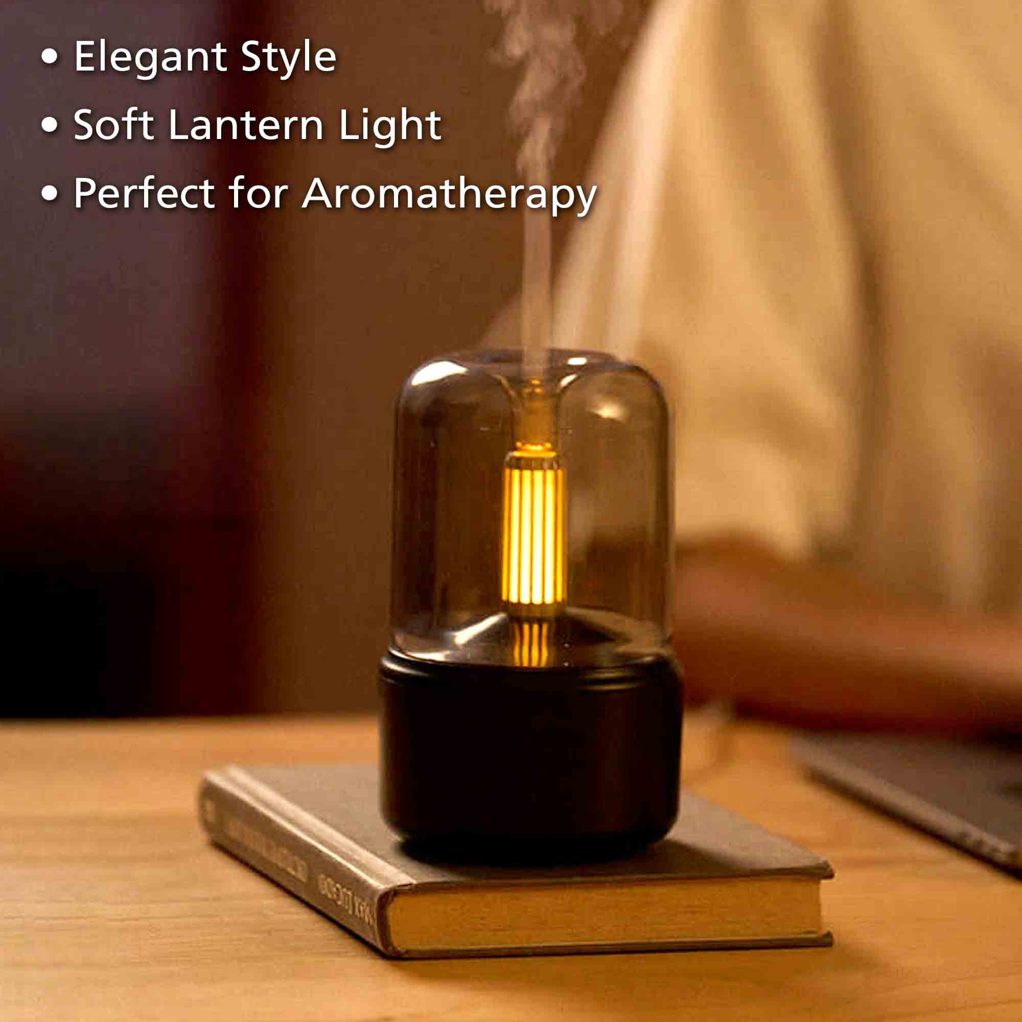 Essential Oil Aromatherapy Diffuser with Sleek Modern Desktop Lantern Design. Soft Light, Auto-Off Protection, USB, Humidifier, for Home, Office, Spa Black 120mL…