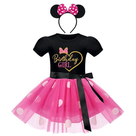 

IBTOM CASTLE Toddler Baby Girls Polka Dots Tutu Mouse Dresses Fancy Dance Costume Cosplay Party Dress up with Ears Headband 18-24 Months Black+Hot Pink-Heart