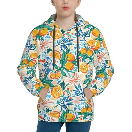 Rateoe Colorful Fruits Pattern Boys Hoodie Youth Pullover Hooded Sweatshirt Kangaroo Pocket Hoodie for Kids-Small