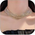 thumbnail image 1 of HAHDAXIA Multi-layered Rhinestone Choker Gold Full Rhinestone Necklace for Women Silver Layered Chain Necklace Wedding Gift for Bride, 1 of 7