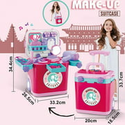 Pretend Play Kids Vanity Table Beauty Mirror Accessories Play Set Fashion & Makeup Accessories for Girls Salon Cosmetic Toy Set with Hairdryer, Mirror & Hair Styling Accessories Beauty Suitcase