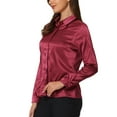 thumbnail image 4 of Hobemty Women's Satin Blouse Long Sleeve Work Office Button Down Shirt Top, 4 of 6