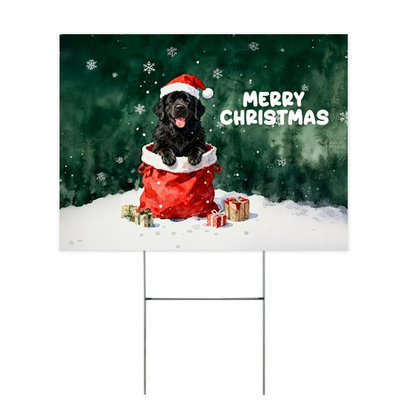 Santa Surprise Gift Newfoundland Merry Cheerful Christmas Yard Sign Newfie Dog Lover Gifts Outdoor Home Lawn Garden Porch Decor - 12021