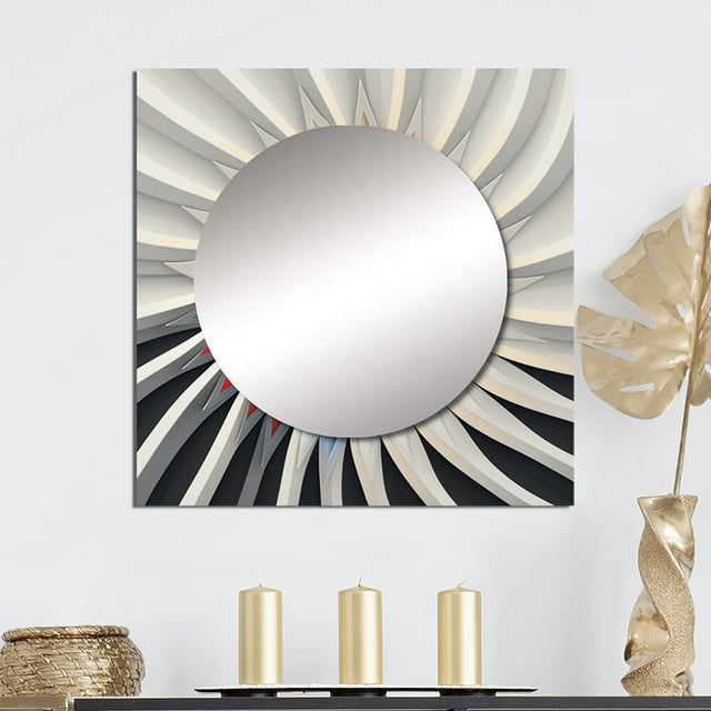 Designart "Ingenious Reverie Vintage Mandala On White VI" Abstract Spirals Square Mirror For Wall Decor - Large White Square Printed Wall Mirror Art - Wall Mounted Square Mirror