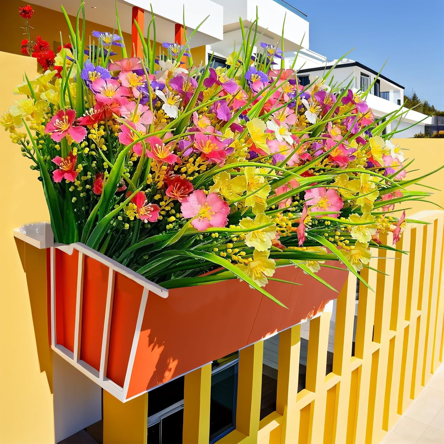 12 Bundles Artificial Flowers for Outdoor: UV Resistant Faux Silk Wildflowers Daisy, Colorful Plastic Fake Plants