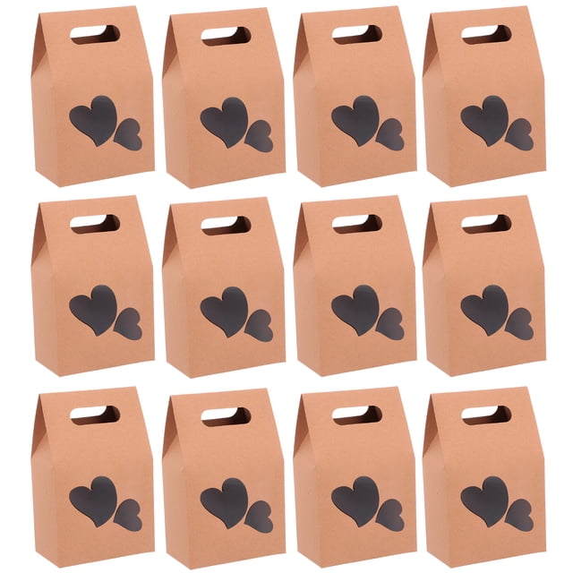 Cajas de regalo de papel kraft de 24pcs Bolsas de papel plegables portátiles con diseño de ventana