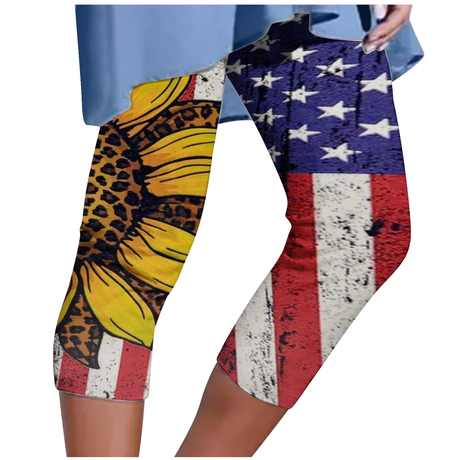 4th of July Capris for Women Novelty American Flag Print High Waist 7/8 ...