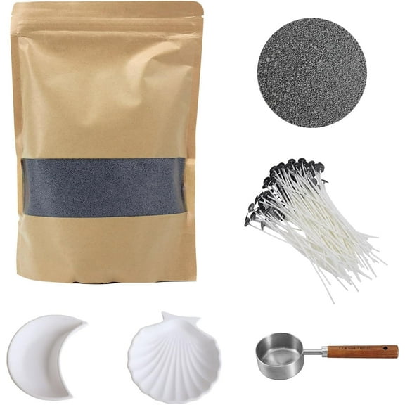 Pearled Sand Candle Making Kit 17.6oz – Unscented Refillable Pearled Candle Wax with 50 Wicks, Scoop & 2 Plates, Colorful Ice Flower Candle Wax Beads for DIY Handcrafting, Décor and Gifts (Grey)