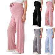 Loopsun Pants for Women, Pregnancy Wide Leg Pants, Women's Solid Wide Leg High Waist Plus Size Long Maternity Pants Black, XXL