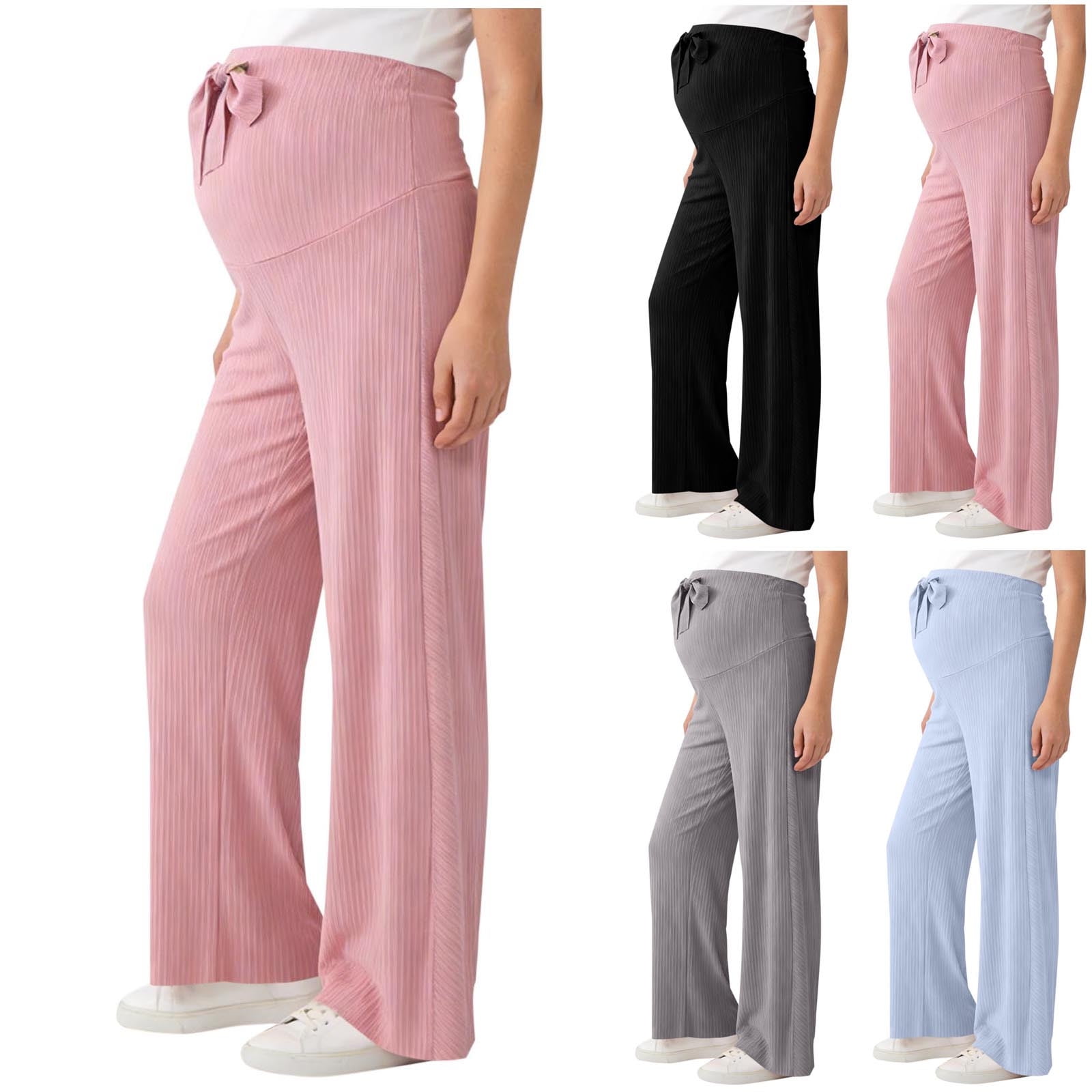 Loopsun Pants for Women, Pregnancy Wide Leg Pants, Women's Solid Wide Leg High Waist Plus Size Long Maternity Pants Black, XXL
