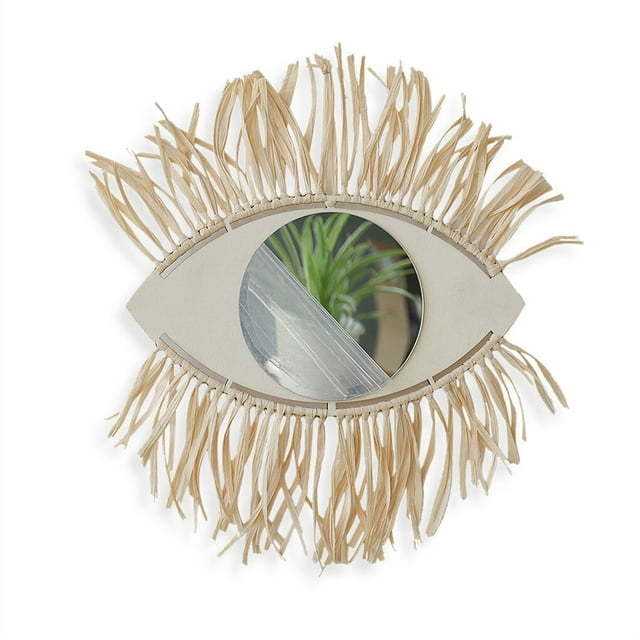 Inteprter Espejo de pared con borla para dormitorio de bebé, guardería, estética, decoración colgante tejida, colgante de boda, vacaciones, arte Decoración del hogar Inteprter HA059151-00