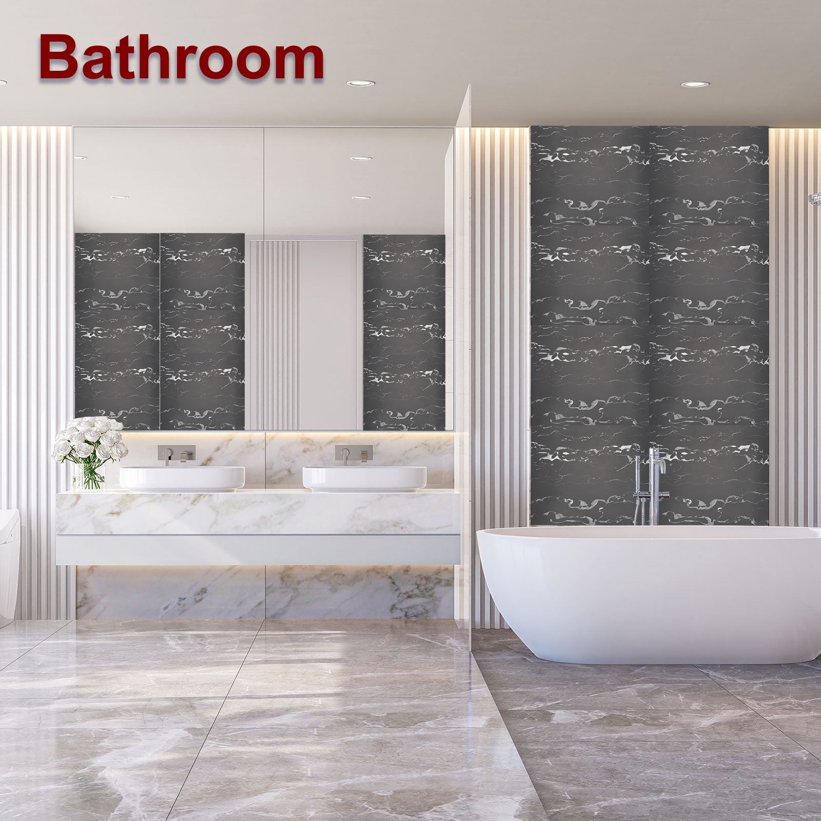 Uxcell 20Pcs Peel and Stick Marble Tiles, Waterproof Wall Panel Backsplash, 11.81"x11.81" Peel and Stick Shower Tiles for Bathroom, White Crystal Dragon Design