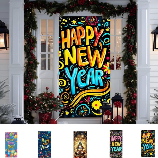 Fondo de pancartas para la fiesta de Nochevieja - Decoración de tela colgada de 70x35 pulgadas para la decoración de puertas de Navidad y fiestas