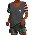 thumbnail image 3 of Tops Cortos para las Mujeres Día de la Independencia Patriótica Impreso Cuello en V, Manga Corta Top Casual para Diario, Fiesta Y Todas las Estaciones, 3 of 5