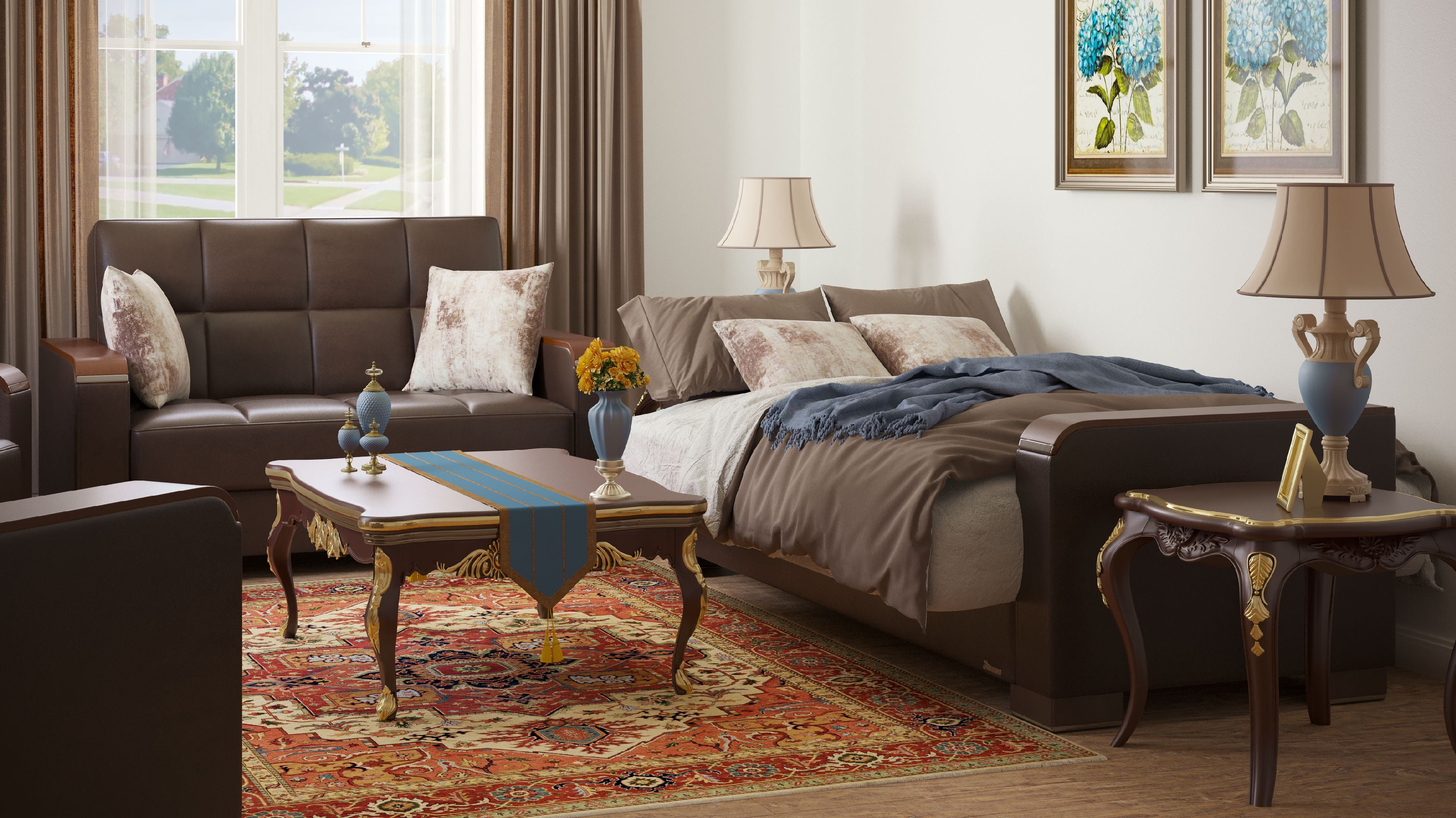 Ottomanson Origins X Sofa Bed with Storage 74", Brown Leatherette