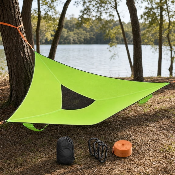 Triangle Camping Hammock with Straps, Fruit Green Mesh Portable Outdoor Bed for 2-3 People, 9.2ft, 330lb Capacity