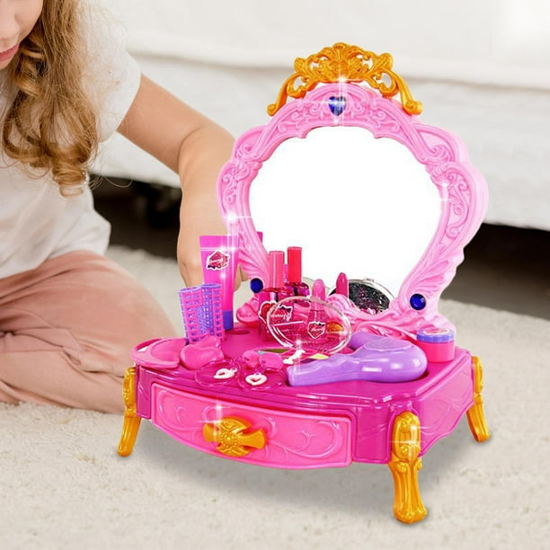 Acheter Coiffeuse de maquillage pour enfants, ensemble de jouets de  simulation avec miroir, lumières, sons de musique, cadeau d'anniversaire  pour filles de 3 ans et plus
