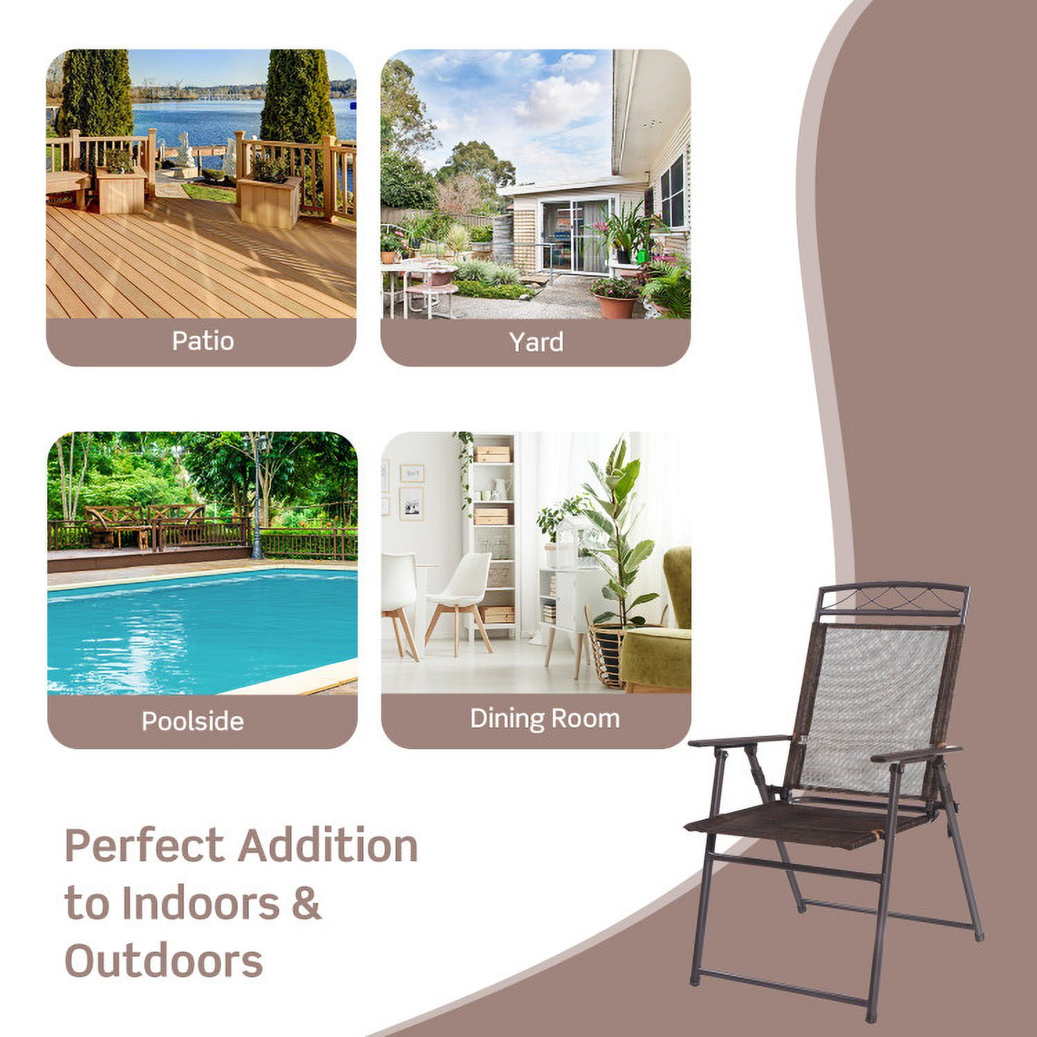 Aimee Lii Set of 4 Patio Folding Sling Chairs Steel Camping Deck, Outdoor Furniture