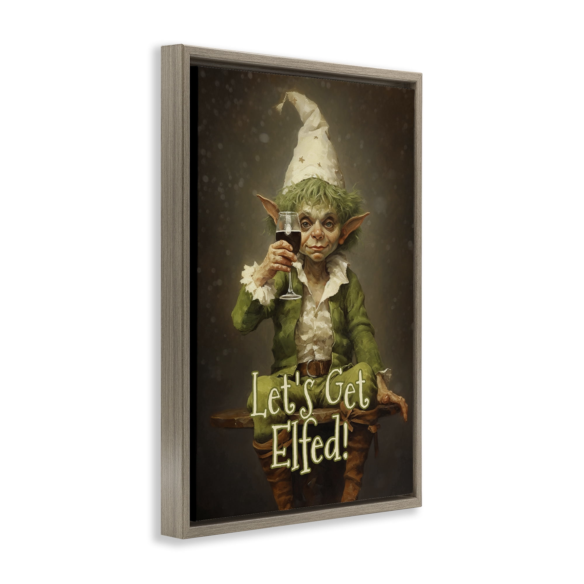 Stupell Industries Let's Get Elfed Brown Framed Floater Canvas Wall Art, design by Tina LeCour