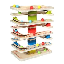 BESTSKY Educational Toy Wooden Marble Run Tower Educational Toy Set for Kids (12.01X9.45X5.51 Inches)