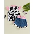 thumbnail image 5 of BemeyourBBs Western Baby Girl Summer Clothes Toddler Baby Denim Cowgirl Outfits Fly Sleeve Cow Print Button Down Shirt Jeans Shorts Set Belt Toddler Girl Summer Outfit, 5 of 9
