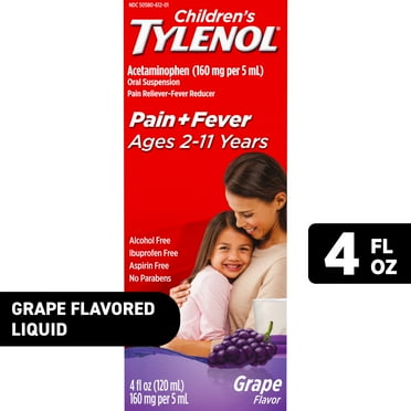 Children's Tylenol Pain   Fever Relief Cold Medicine, Grape, 4 fl. oz