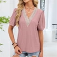 thumbnail image 1 of Xuyuer Women's Summer Casual Notched V Neck Solid Color Short Sleeve Work Blouse T-Shirt Top, 1 of 8