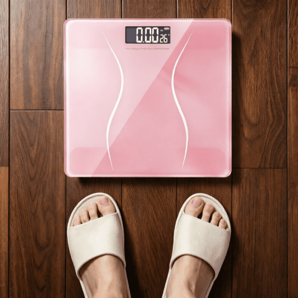 Alvantor Digital Bathroom Scale, 397 lb Capacity, 0.1 kg Increments, Backlit LCD, 6 mm Tempered Glass, Pink