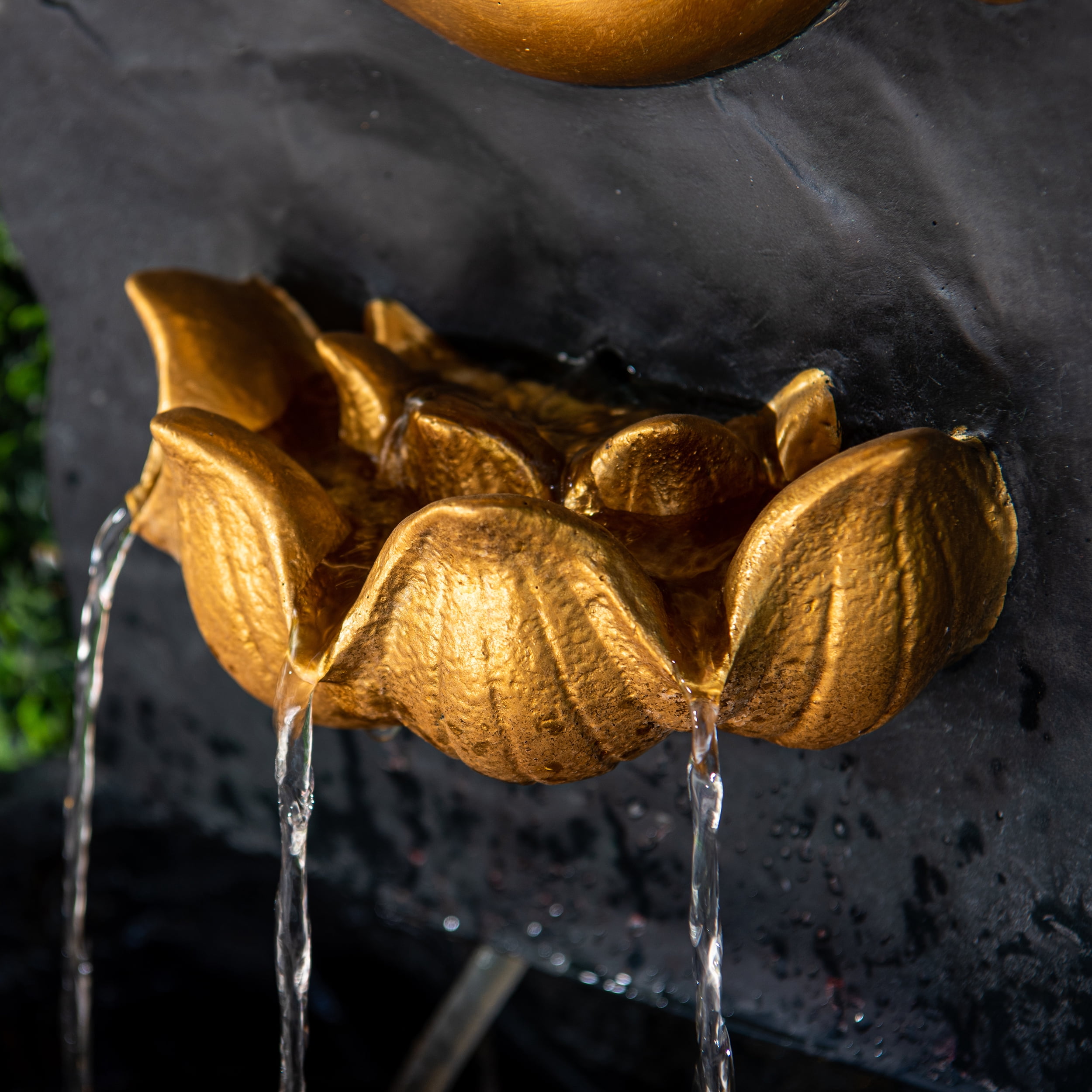 XBrand 30 in H Fiber Resin Wall Buddha Zen Outdoor Garden Water Fountain w/ warm LED Light, Gold
