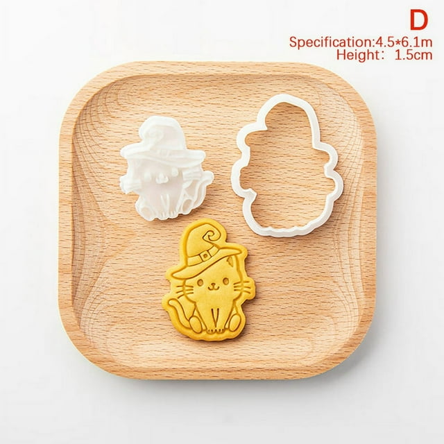 Halloween Kitten Cookie Mould Ghost Cute Cartoon Animal Kitten Cat Shape Fondant Embosser Stamp Cake Tool DIY Baking Tool