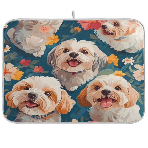 BZSMCE Dish Drying Mat Dogs and Flowers Design Drying Mats