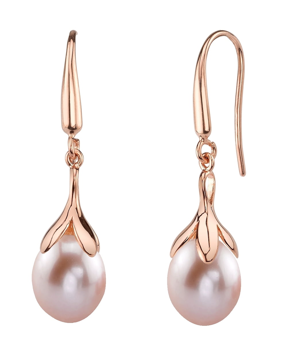 10mm Drop Shape Pink Freshwater Cultured Pearl Olive Dangle Earrings in ...