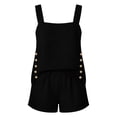 thumbnail image 5 of MOJOGO 2 Piece Outfits for Women Square Neck Cami and Elastic Waist Shorts Linen Summer Vacation Two Piece Set Black 3XL, 5 of 7