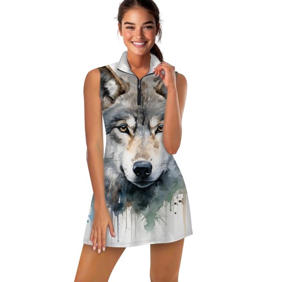 Watercolor Wolf Portrait Sports Dresses Women Tennis Dress Outdoor Badminton Golf Quick-Drying And Breathable Sports Dress
