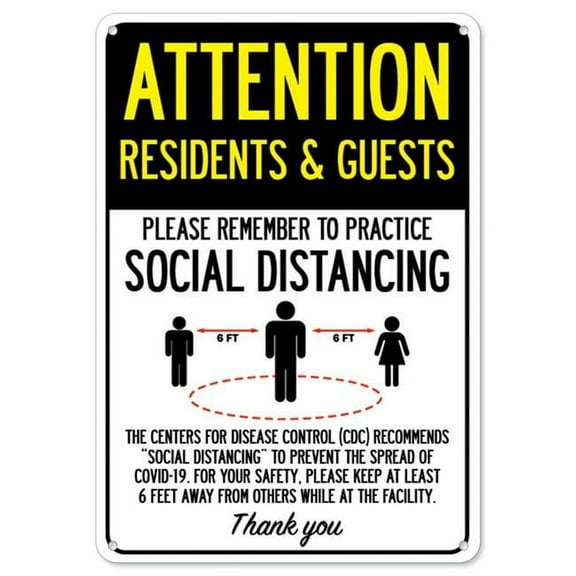 SignMission OS-NS-A-1824-25401 Covid-19 Notice Aluminum Sign - Attention Residents & Guests Practice Social Distancing