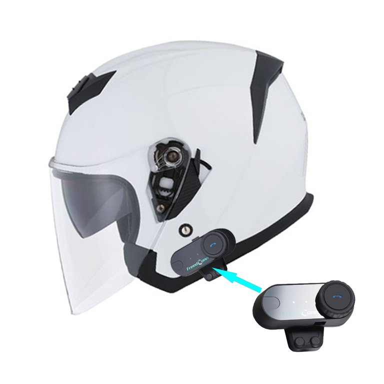1Storm Motorcycle Open Face Helmet Scooter Classical Knight Bike Dual  Lens/Sun Visor + Spoiler + Motorcycle Bluetooth Headset: Glossy White