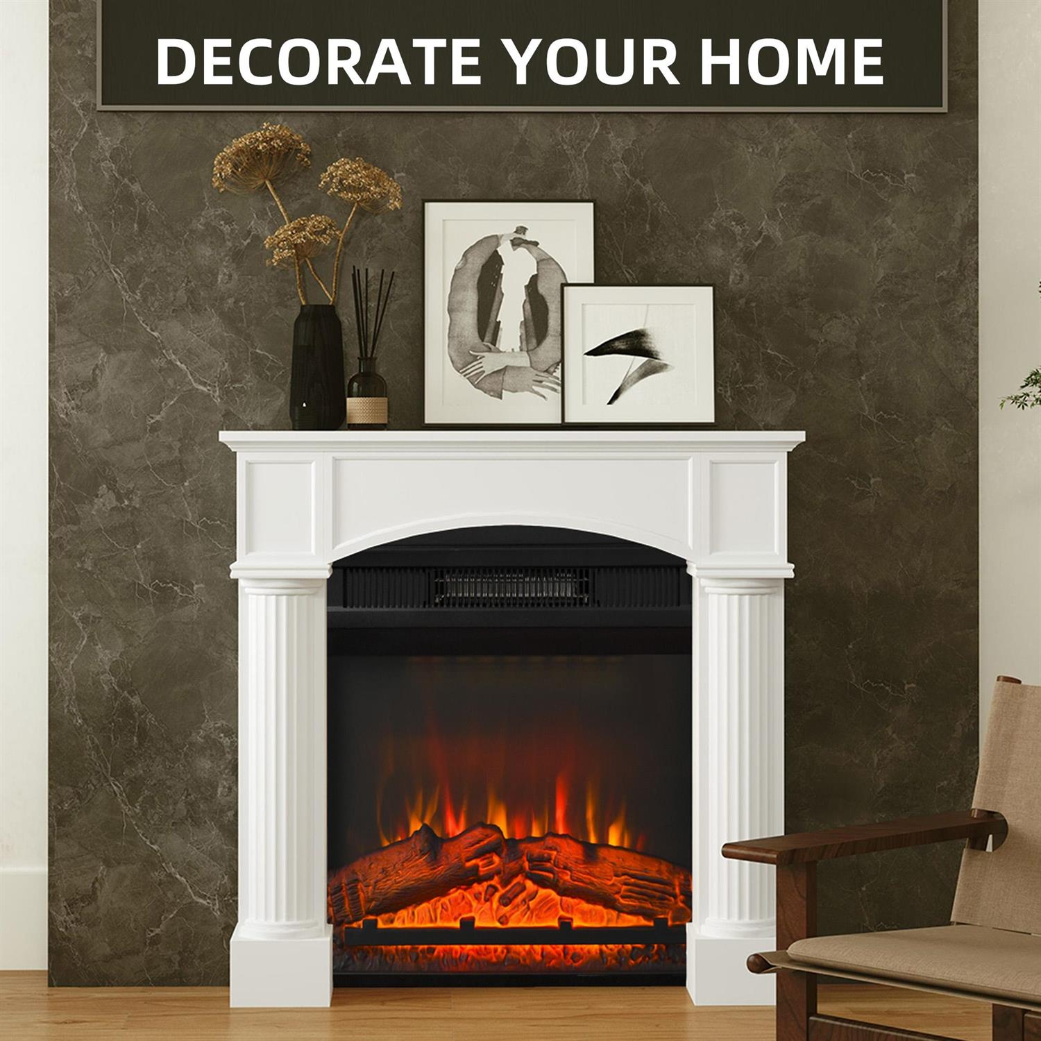 Demi Bonn 39" Electric Fireplace Surround, Modern Design for Home Decor, Electric Fireplace Mantel with High-Quality Material and Warm Ambiance, White