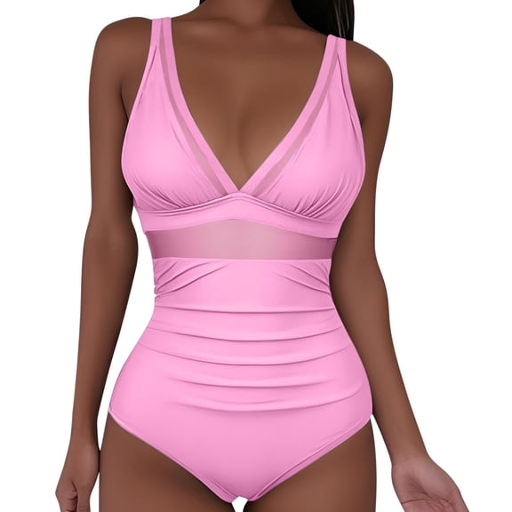 cocolona Womens One Piece Swimsuit Summer V Neck Pleated Bathing Suit Holiday Vacation Beach Swimwear