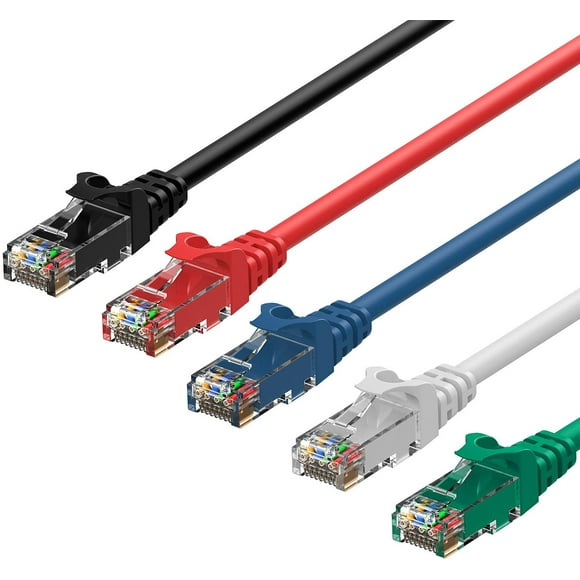 Rankie RJ45 Cat6 Câble de Raccordement Ethernet Sans Accrochage, Pack de 5, 5 Pieds, 5 Couleurs Combinées