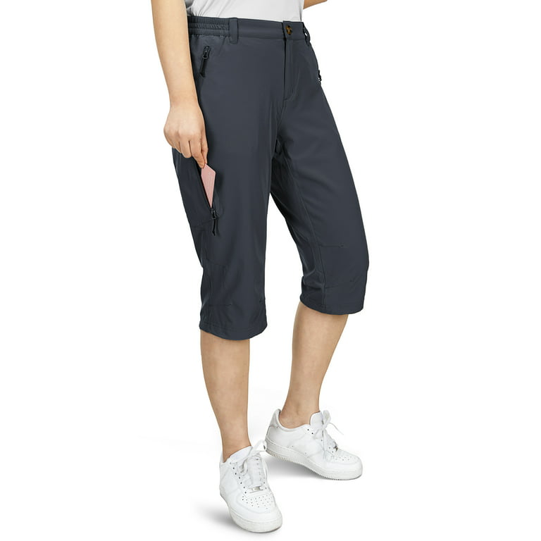 33,000ft Women's Capri Golf Pants Casual Quick Dry UPF 50+ Lightweight  Stretch Cargo Hiking Pants with Pockets Grey 8 